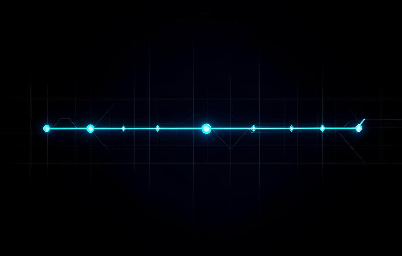 毎月続くアップデートを表す、光のノードでつながった未来的なタイムライン